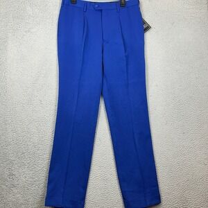 NEW Pronti Pants Mens 34X33 Pleated Dress Royal Blue Straight Fit Trouser Pocket